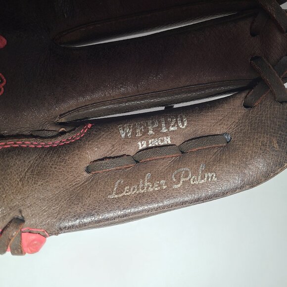 Rawlings WFP120 Fastpitch Basket Web Softball Glove 12" RHT Brown/Pink VGUC - Picture 4 of 4